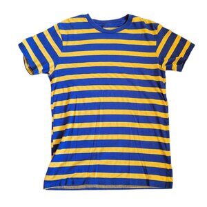 BLUE CROWN yellow and blue striped short sleeve tee Size S